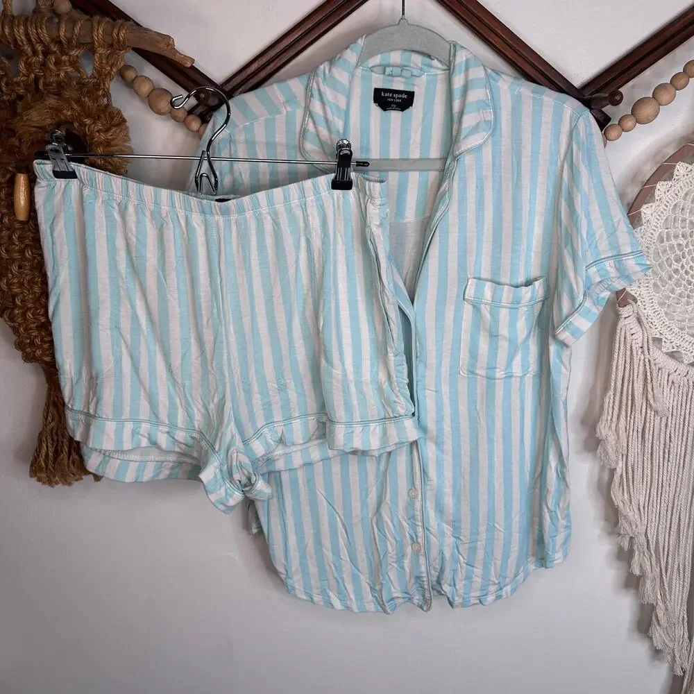 Kate Spade NY Blue White Stripe PJ Set
